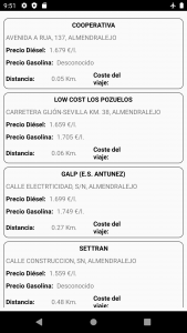 Vista de las gasolineras cerca de mí en la app topgasolineras